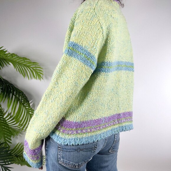 Vintage 90s Womens Green Cottagecore Grandma Sweater Zip Up Cardigan / 2 - Picture 2 of 8